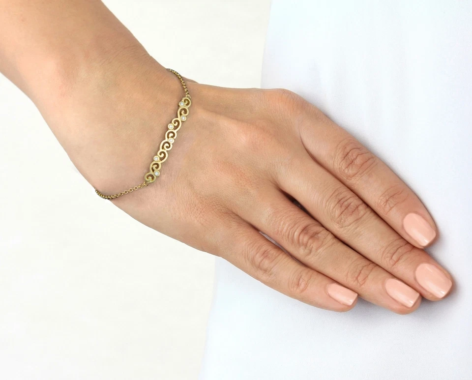 14k Yellow Gold Id Bar Spiral Shape Diamond Line Bar Bracelet Tcw 0.06 Ct. H/SI - Image 1 of 3