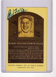 BOB FELLER SIGNED 1960s CURTEICHCOLOR BASEBALL HALL OF FAME PLAQUE POSTCARD AUTO - Picture 1 of 2