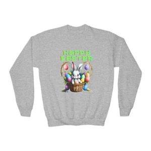 Happy Easter Bunny Basket Youth Kids Unisex Crewneck Sweatshirt Matching Family - Picture 1 of 40