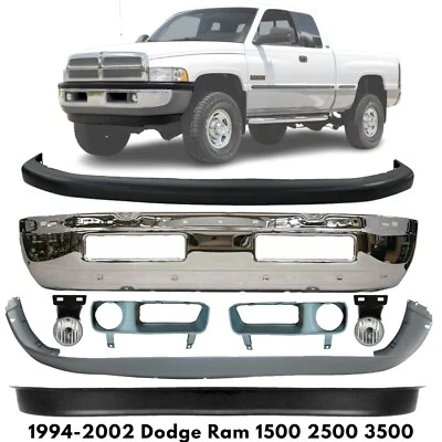 Front Bumper Chrome & Fog Lights Kit For 1994-2002 Dodge Ram 1500 2500 3500 Foto 1 de 4
