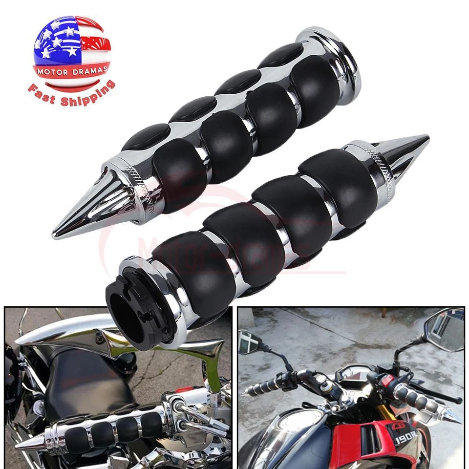 1" Motorcycle Handle Bar Hand Grips Chrome For Harley Cruiser Dirt Bike Yamaha - Image 1 of 4
