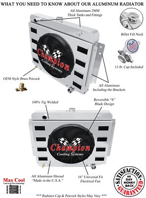RS 4 Row Radiator,16" Fan,Shroud with Flaps-1971-1978 Dodge W300 Pickup V8 - Image 1 of 4