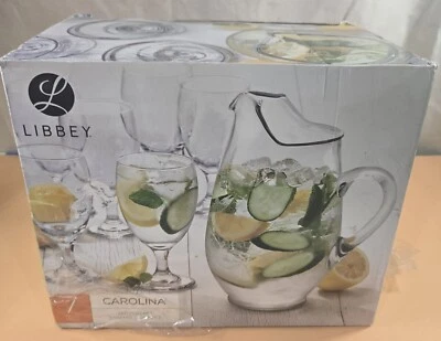 LIBBEY - 7 Piece CAROLINA Serving Set - Pitcher & Glassware - NEW OPEN BOX - Image 1 of 4