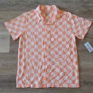 NWT Cat & Jack Boys 100% Rayon Orange Check Button Down Shirt Size L (10/12) - Picture 1 of 5