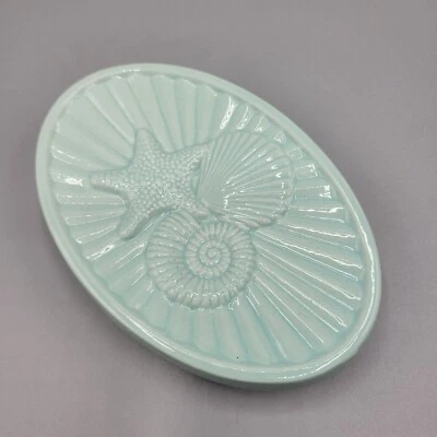 Jabonera de cerámica con temática de mar ovalada diseño de concha de mar espuma de mar/agua Foto 1 de 4