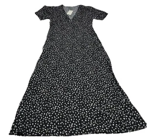 Women’s A New Day Puff Sleeve V Neck Maxi Dress Black White Heart Print L NEW - Picture 1 of 18