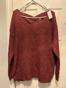 Skies Are Blue Long Sleeve Cross Back Pullover Knit Sweater Maroon NWT 2XL - Picture 1 of 2