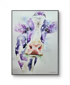 New large original signed watercolour art painting by Elle Smith Holstein Cow - Picture 1 of 9