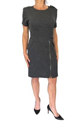 BURBERRY Brit ROSANNE Gray wool short sleeve straight dress  zipper detail 6 M - Image 1 of 4