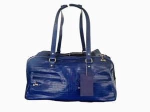 Friends of Baby Doll Pliner Pet Carrier Travel Bag Blue Croc Embossed Very Rare - Picture 1 of 13