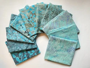 Batik: blue & Grey. Pack of 10 Fabrics. Fat Quarters / Long Quarters  - Picture 1 of 12
