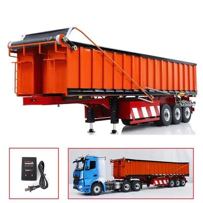 1/14 Metal 3 Axles Hydraulic Dump Semi Trailer for RC Tractor Trucks Lights - Image 1 of 4