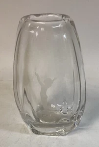 6" Kosta Boda Vintage Glass Vase Etched Nude Women Reaching For the Sky Signed - Picture 1 of 12