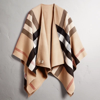 Novo Autêntico Burberry Charlotte Reversível Sólido/Casa Xadrez Capa de Lã Tamanho Único - Imagem 1 de 4