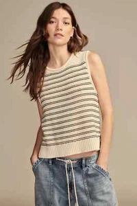 Lucky Brand Striped Sweater Vest Womens Size XXL Cream Combo Sleeveless Cotton - Picture 1 of 13