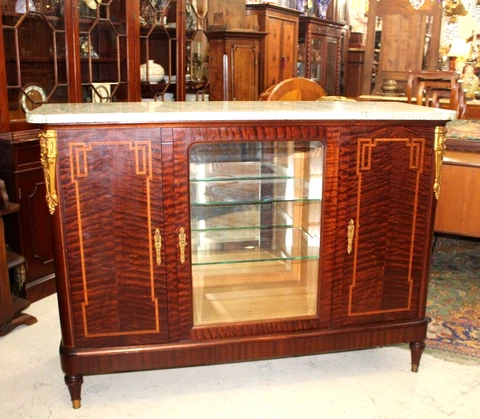 French Antique Marble Top Louis XVI Sideboard / Server / Buffet c 1880 Cover