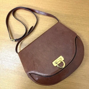Salvatore Ferragamo Gancini Shoulder Bag Leather Brown Authentic Women's Used - Picture 1 of 9