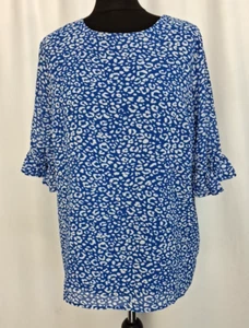 SOSANDAR Animal Print Ruffle Sleeve Top Blue Animal Print Blouse UK12 NWT L2297 - Picture 1 of 8