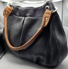 Coldwater Creek Black Pebbled Leather Hobo Shoulder Handbag Purse w/Brown Strap