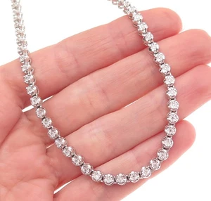 925 Sterling Silver Real Round-Cut Diamond Tennis Chain Necklace 22" - Bild 1 von 9