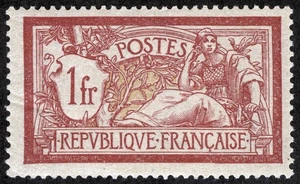 France Sc 125 Claret and Olv Grn 1fr 1900 Original Gum Hinge Remnant - Picture 1 of 1