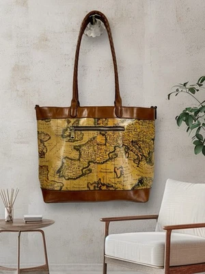 Bolso de Mano Patricia Nash Mallory Cuero Mapa Europeo ¡Una Belleza! Foto 1 de 4