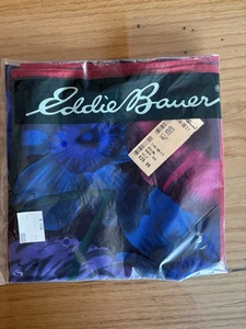 Eddie Bauer 100% Silk Scarf Japan Red Blue Purple Floral NOS Vintage - Picture 1 of 14