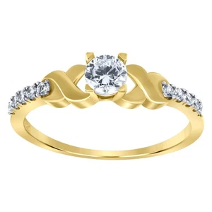 10k Yellow Gold Womens Round Cubic Zirconia Engagement Ring - Picture 1 of 1