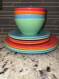 Gibson Home Melamine Dinnerware Brist Colors Set Of 12 Plate Dessert Plate Bowl - Picture 1 of 6