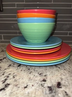 Gibson Home Melamine Dinnerware Brist Colors Set Of 12 Plate Dessert Plate Bowl - Image 1 of 4