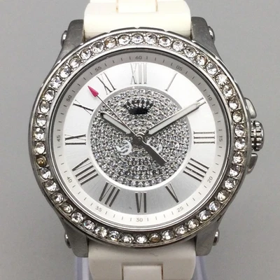 Reloj Juicy Couture Mujer 40mm Tono Plata Blanco Silicona Cristales Batería Nueva Foto 1 de 4