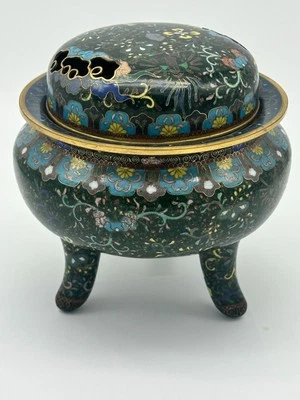 Japanese Cloisonne Censor Incense Burner. Goldstone. Pierced Lid. Meiji. - Image 1 of 4