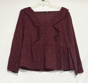 Blusa Madewell Mujer Grande Ojales Peplum Volantes Granate Cottagecore Fluida - Imagen 1 de 11