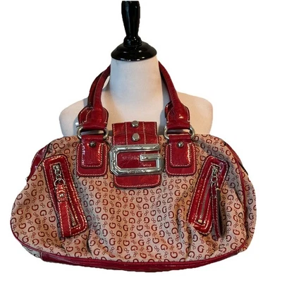 Vtg Guess Ruby Red Monogram Baguette Shoulder Bag Y2K - Image 1 of 4