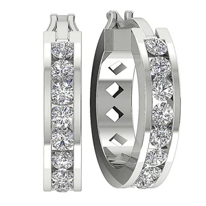 VS F 0.35 Ct Lab Grown Diamond Channel Set 10K Solid White Gold Hoops Earrings - Picture 1 of 10