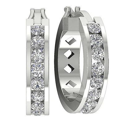 VS F 0.35 Ct Lab Grown Diamond Channel Set 10K Solid White Gold Hoops Earrings - Image 1 of 4