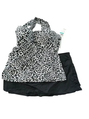Jantzen Comfort Strap Tankini with Skirted Bottom Size 16 Leopard Beachwear NEW - Image 1 of 4