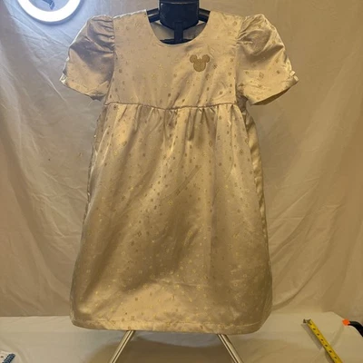 Disney Girls Ivory & Gold Glitter Satin Minnie Mouse Holiday Dress 9/10 - Image 1 of 4