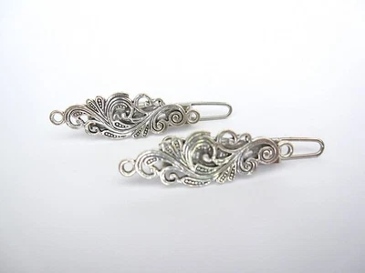 2 дополнительных крошечных маленьких серебряных металлических филигранных заколки для волос тонкие тонкие волосы - Изображение 1 из 4