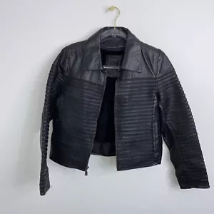 Vintage G Collection schwarze Leder Kurzjacke Damen S herausnehmbares Innenfutter - Bild 1 von 13