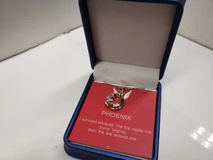 Phoenix Crystal Necklace 925 Sterling Silver Orange - Picture 1 of 11