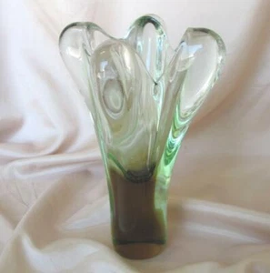 VINTAGE ITALIAN MURANO MERGING GREEN COLOR CRYSTAL GLASS VASE - Picture 1 of 9