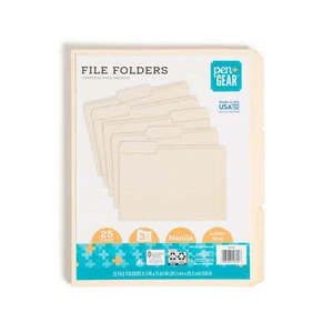 Pen+Gear 3-Tab Manila File Folders, 25 Count, Letter Size - Picture 1 of 8