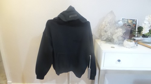 Felpa nera con cappuccio Fear Of God Essentials nuova con etichette uomo XXS con borsa nuova con etichetta