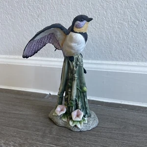 Estatuilla de porcelana bisque amarillo negro bambú pájaro colección Wellington vintage - Imagen 1 de 9