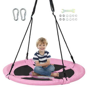 40" Saucer Tree Swing Adjustable Hanging Ropes Outdoor Playground Backyard Pink - Picture 1 of 9