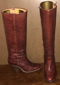 Frye 7943 Vintage Size 5.5B Maroon Leather Women’s Heel Boots Made USA - Picture 1 of 24