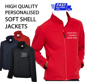 Personalised Soft SHELL JACKET Work Wear PRINTED Company Custom TEXT Waterproof - Picture 1 of 11