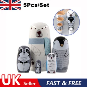 5Pcs Wooden Russian Nesting Dolls Handmade Matryoshka Hand Painted Kids Toy Uk - Picture 1 of 8