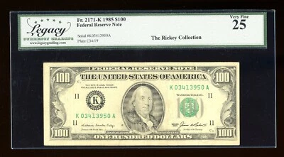 DBR 1985 $100 FRN Dallas Fr. 2171-K Legacy 25 Serial K03413950A - Image 1 of 2